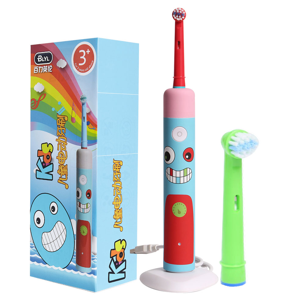 Cartoon Design Kids Rechargeable Electric Toothbrush Blue Indicator Bristle